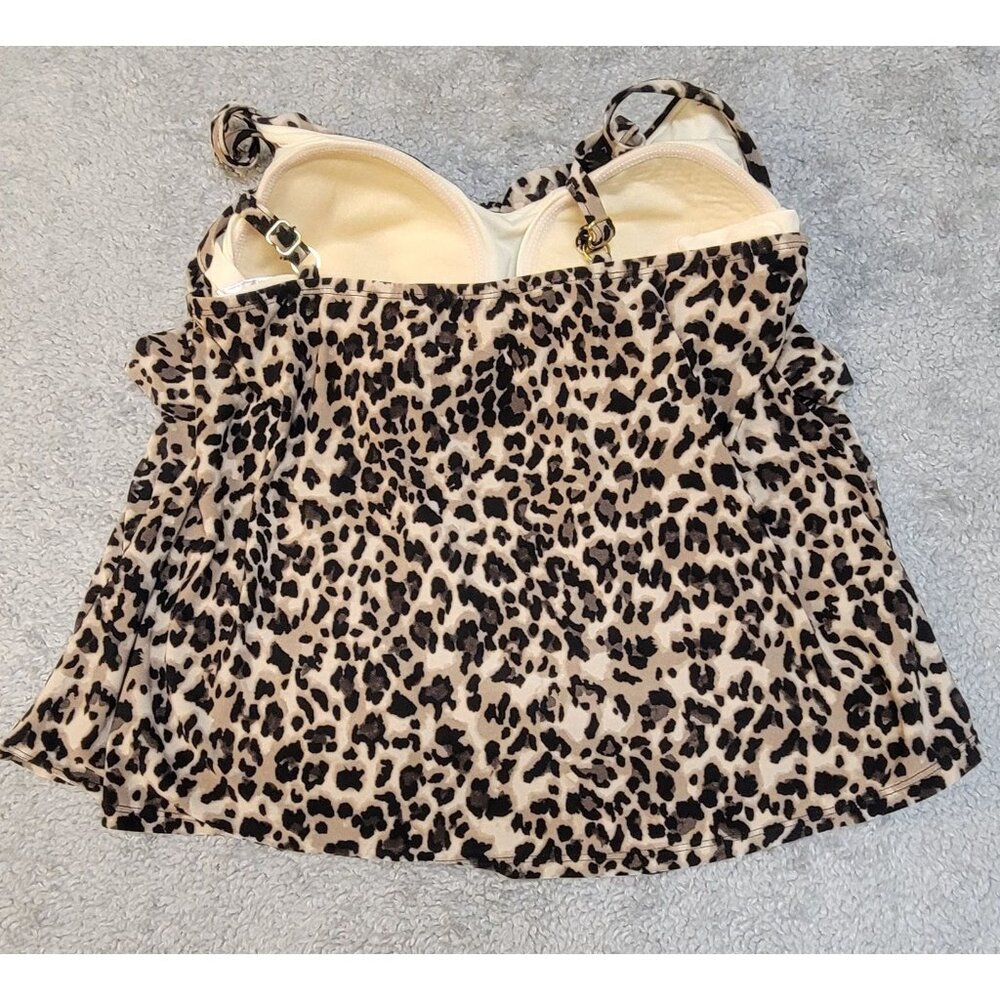Aqua Green Tiered Leopard Print Tankini.  Size:  1X - Picture 2 of 16